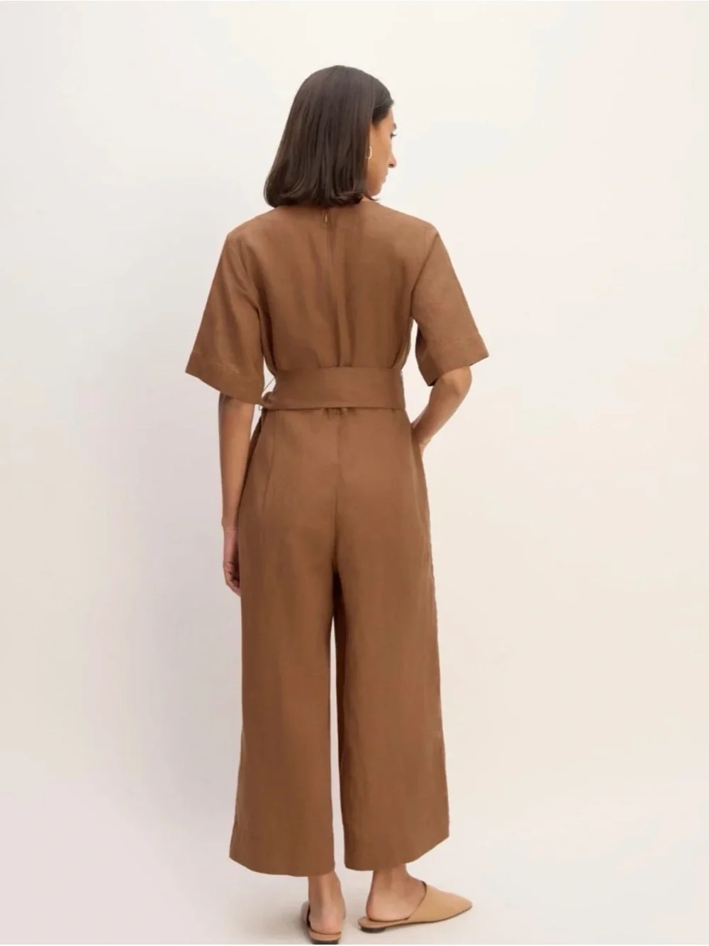 Everlane Wrap Linen Jumpsuit in Carob Brown